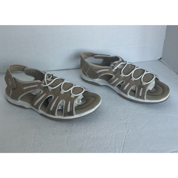 Ryka Grotto Hiking Fisherman Tan & Pink Square Toe Strappy Water Sandals Sz 11W - Picture 1 of 11